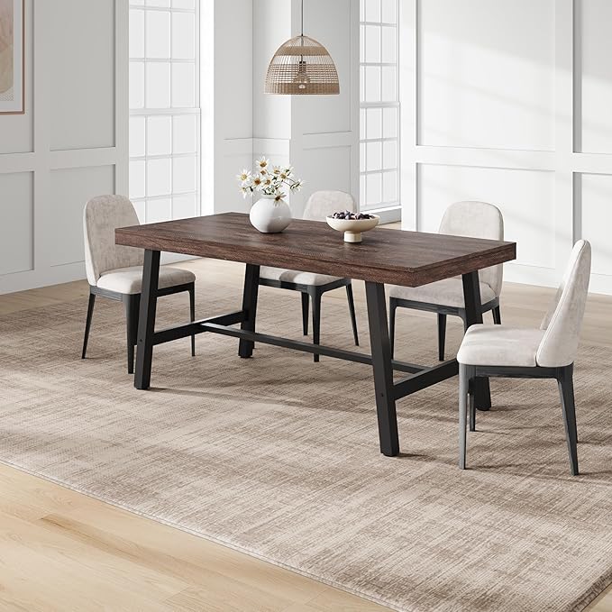 GarveeHome Industrial Dining Table for 4-6 People, 63" Long Wooden Kitchen Table with Sturdy Metal Frame & Birch Finish, Seats 4 Rectangular Counter for Dinner, Kitchen, Dining Room-Dark Rustic Birch