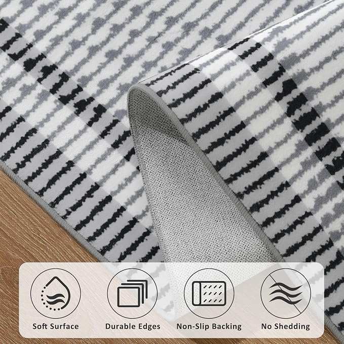 Merelax 5x8 Area Rug for Bedroom - Washable Non-Slip Large Area Rug, Indoor Floor Carpet Low Pile Soft Farmhouse Rug for Dining Room, Mudroom, Modern Aesthetic Abstract Geometric Decor, Grey