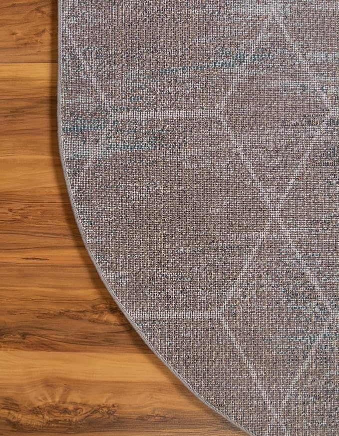 Unique Loom Trellis Frieze Collection Area Rug - Geometric (4' x 6' Oval, Blue Multi/ Ivory)