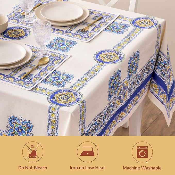 Maison d' Hermine Premium Table Cloth Rectangle Table 100% Combed Cotton 108 x 70 Inches Tablecloth Reusable Decorative for Dining Room, Farmhouse, Home, Party, Festive & Wedding - Sciacca