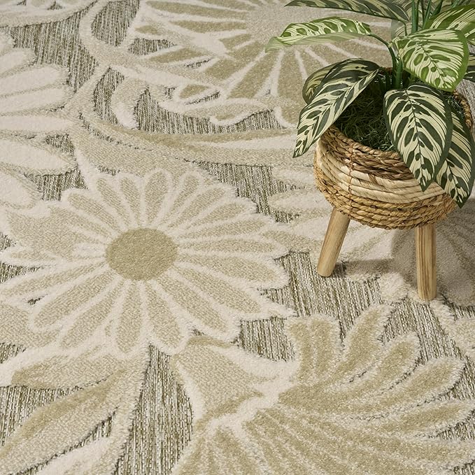 Nourison Home Aloha Ivory Sage 9' x 12' Area Rug - Easy Clean, Non Shedding, Bed Room, Living Room, Dining Room, Kitchen (9' x 12')
