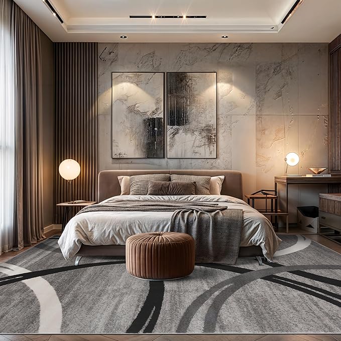 Rugshop Wavy Circles Design Area Rug, Non-Shedding Carpet for Living Room, Dining Room, or Bedroom,Grand Room,Open Spaces Gray, 10' x 14'