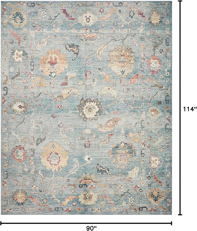 Loloi Margot Collection MAT-06 Denim/Multi 7'-6" x 9'-6" Area Rug feat. CloudPile, No-Shed Easy Clean Large Patterned Area Rug for Living Room, Bedroom, Dining Area