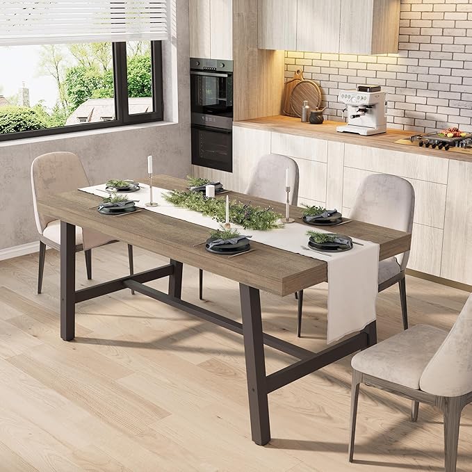 GarveeHome Industrial Dining Table for 4-6 People, 63" Long Wooden Kitchen Table with Sturdy Metal Frame & Rustic Pear Finish, Seats 4 Rectangular Counter for Dinner, Kitchen, Dining Room-Rustic Pear
