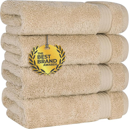 Cotton Paradise 100% Cotton Turkish Towel Set, Soft Absorbent Quick Dry, 4 Piece Hand Towel Set, Beige