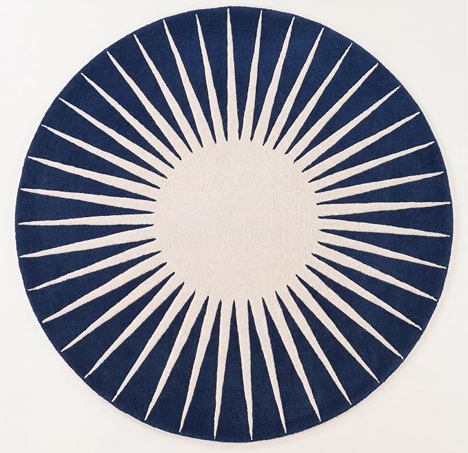 Restoration and Renovation Modern Round Area Rug – Hand-Tufted with 100% NZ Wool, Thick & Soft Circular Carpet for Living Room, Bedroom & Dining Room Decor (Navy Blue, 5' Round)