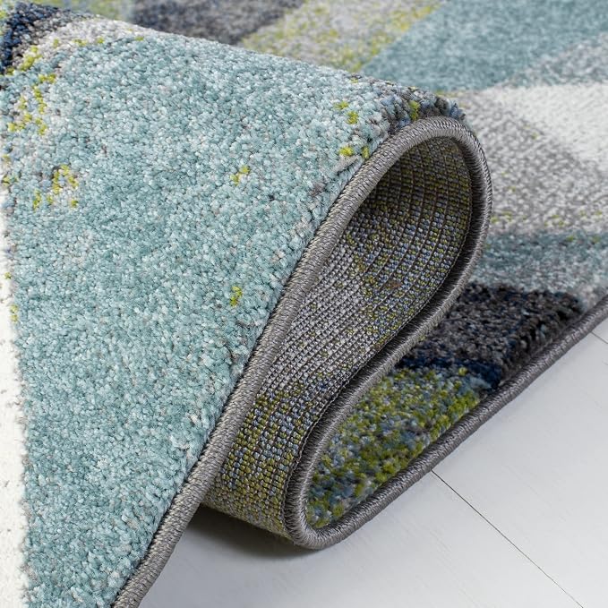 SAFAVIEH Porcello Collection Runner Rug - 2'3" x 18', Grey & Blue, Modern Abstract Design, Non-Shedding & Easy Care, Ideal for High Traffic Areas in Living Room, Bedroom (PRL6940G)