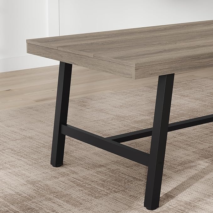 GarveeHome Industrial Dining Table for 6-8 People, 70.87" Long Wooden Kitchen Table with Sturdy Metal Frame & Walnut Finish, Seats 6 Rectangular Counter for Dinner, Kitchen, Dining Room-Grey Walnut