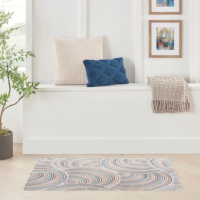 Nourison Home Astra Machine Washable Ivory Multicolor 3'3" x 5' Area Rug - Easy Clean, Non Shedding, Bed Room, Living Room, Dining Room, Kitchen (3' x 5')