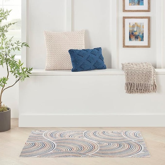 Nourison Home Astra Machine Washable Ivory Multicolor 3'3" x 5' Area Rug - Easy Clean, Non Shedding, Bed Room, Living Room, Dining Room, Kitchen (3' x 5')