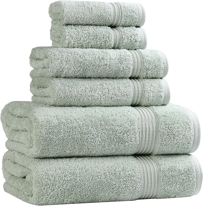 Superior Heritage Egyptian Cotton 6 Piece Towel Set, Heavyweight Towels for Bathroom, Guest Bath, Luxury Home Decor, Plush Absorbent Essentials, Includes 2 Bath, 2 Hand, 2 Face Towels, Sage