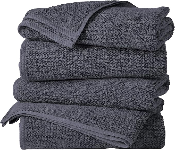 Great Bay Home 100% Cotton 4 Pack 54x27 Bath Towel Set - Absorbent, Quick-Drying, Durable Towels for Bathroom Decor - Low-Twist, Two-Ply Fibers (Stone Blue)
