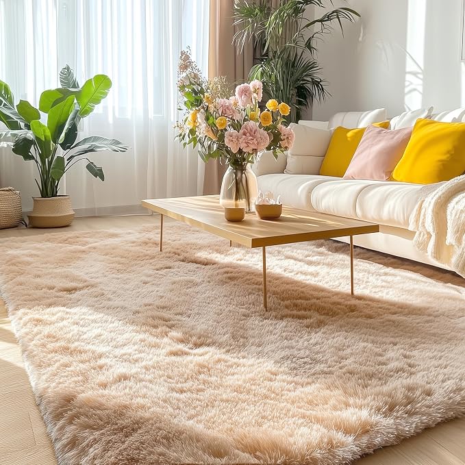 OLANLY 5x9 Machine Washable Large Area Rugs for Living Room, Bedroom, Soft Fluffy Shaggy Bedside Rug, Indoor Floor Carpet for Kids Girls and Boys, Dorms, Nursery, Home Decor Aesthetic, Beige
