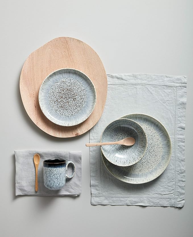 Denby - Halo Speckle Dinner Set For 4-12 Piece Reactive Glaze Ceramic Stoneware Grey, Neutral, Blue Tableware Set - Dishwasher Microwave Oven Safe - Scratch Chip Resistant