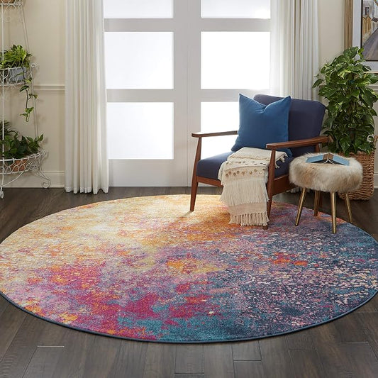 Nourison Home Passion Sunburst 8' x Round Area-Rug, Modern, Abstract, Easy-Cleaning, Non Shedding, Bed Room, Living Room, Dining Room, Kitchen, (8' Round)