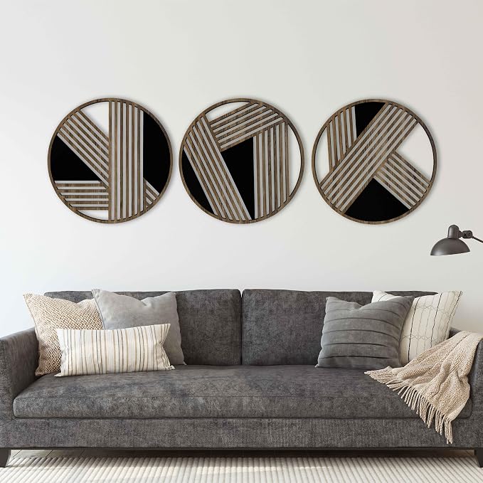 Round Art Deco Wood Wall Art, Geometric Wood Wall Decor, Abstract Lines Wooden Wall Art, Large Round Wooden Wall Panels, Home Decor Gift
