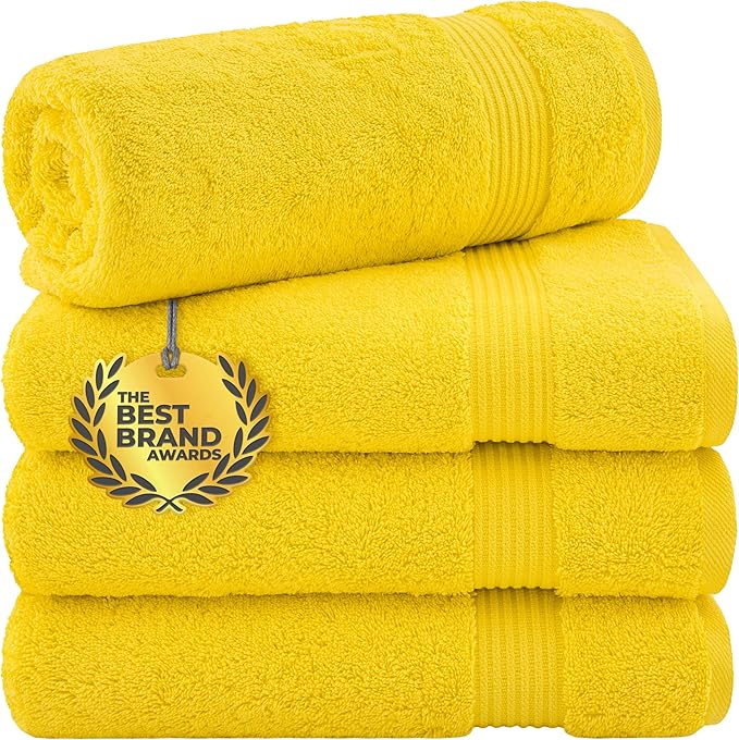 Cotton Paradise 100% Cotton Turkish Towel Set, Soft Absorbent Quick Dry, 4 Piece Bath Towel Set, Yellow