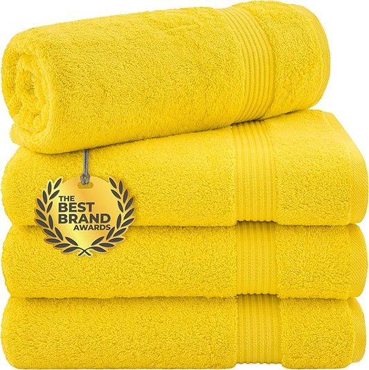 Cotton Paradise 100% Cotton Turkish Towel Set, Soft Absorbent Quick Dry, 4 Piece Bath Towel Set, Yellow