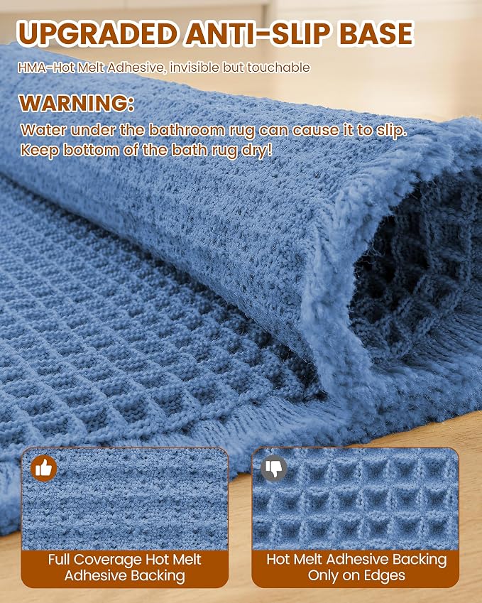 Smiry Waffle Bath Mat 72x24, Extra Soft Absorbent Bathroom Rugs, Non Slip Machine Washable Quick Dry Bath Rugs for Bathroom Floor, Tub, Shower, Home Decor Accessories, Blue