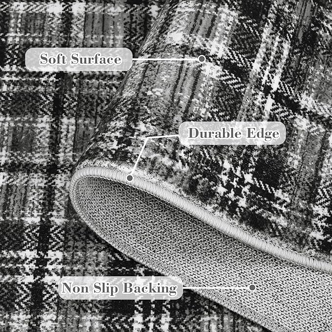 Washable Area Rug 3x5 Plaid Entryway Rug with Non Slip Rubber Backing, Farmhouse Soft Low Pile Rustic Stain Resistant Accent Rug for Living Room Bedroom Playroom