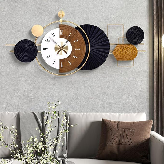 47X21.6inch Extra Large Wall Clock Battery Operated Decorative Modern Clocks for Living Room,Luxury Geometric Wall Clock Artistic Iron Wood Clocks for Suitable for Bed Room, Kitchen, Office