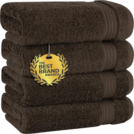 Cotton Paradise 100% Cotton Turkish Towel Set, Soft Absorbent Quick Dry, 4 Piece Hand Towel Set, Chocolate Brown