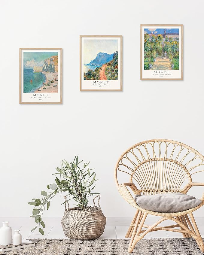 HesenDot Unframed Claude Monet Posters Set of 3, 12x16in Vintage Landscape Canvas Prints, Impressionism Paintings Wall Decoration for Living Room Bedroom Gallery Office Home, Unframed