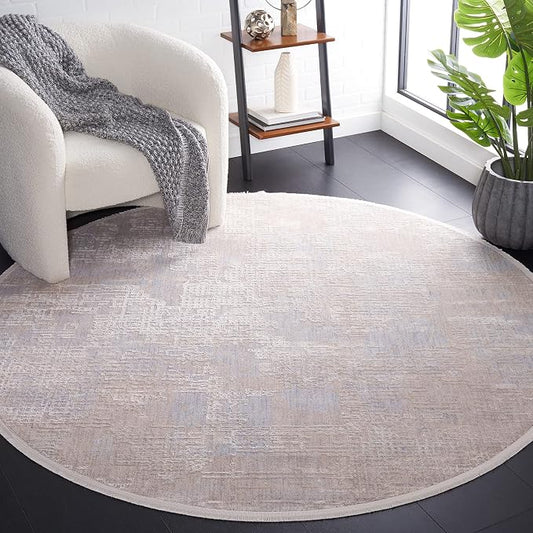 SAFAVIEH Marmara Collection Area Rug - 6'7" Round, Grey & Beige Blue, Modern Design, Non-Shedding & Easy Care, Ideal for High Traffic Areas in Living Room, Bedroom (MRM314F)