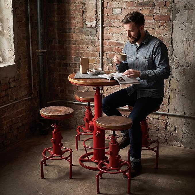 Topower Industrial Bar Table 38.58-48.43" Adjustable Pub Table Kitchen Dining Coffee Bistro Table Antique Red