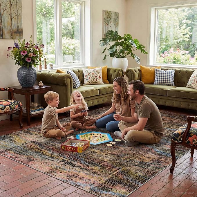 Kokia Abstract Area Rugs 9x12 Bedroom Washable Decor Low Pile Non-Slip Non-Shedding Indoor Black Gray Carpet Foldable Stain Resistant Floor Mat Living Room Dining Room, Oslo Fireworks