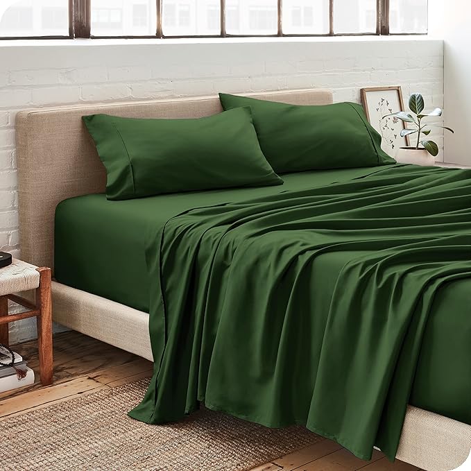 Bare Home Queen Sheet Set - 1800 Ultra-Soft Microfiber Queen Bed Sheets - Double Brushed - Deep Pockets - Easy Fit - 4 Piece Set - Bedding Sheets & Pillowcases (Queen, Forest Green)