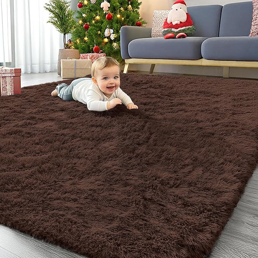 OLANLY 8x8 Machine Washable Large Area Rugs for Living Room, Bedroom, Soft Fluffy Shaggy Bedside Rug, Indoor Floor Carpet for Kids Girls and Boys, Dorms, Nursery, Home Decor Aesthetic, Coffee