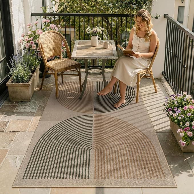 Lahome Enfys Modern Rainbow Easy Jute Rug, 4x6 Washable Rugs for Entryway Office Farmhouse Kitchen Mats for Floor, Contemporary Non Slip Floor Carpet for Backyard Sunroom Living Room Bedroom