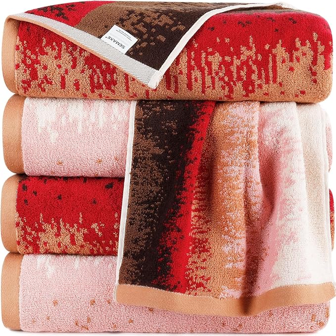 SEMAXE 4-Pack Luxury Bath Towels for Bathroom, 100% Cotton, Soft, Absorbent, and Quick-Drying, 55"x27", Plum Garden, Perfect for Hotels, Gyms, and Spas