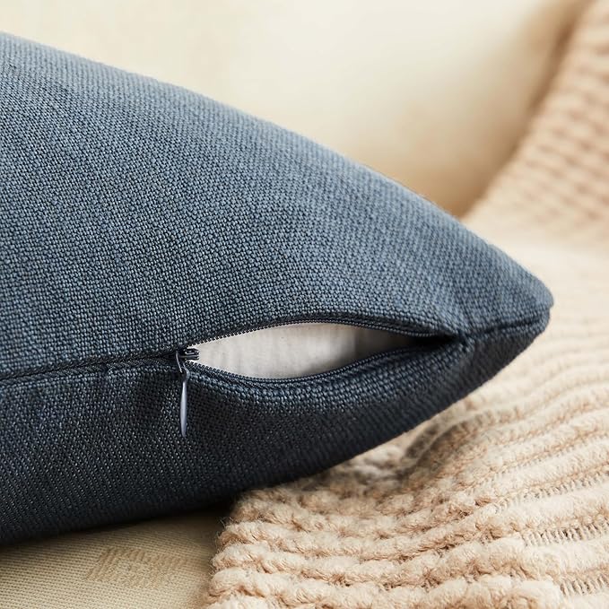 ZeeMart Rustic Cotton Linen Throw Pillow Covers Set of 2, 20x20 Inch Navy, Farmhouse Style Decorative Couch Pillow Cases Cushion Covers for Sofa Bed Living Room Home Decor