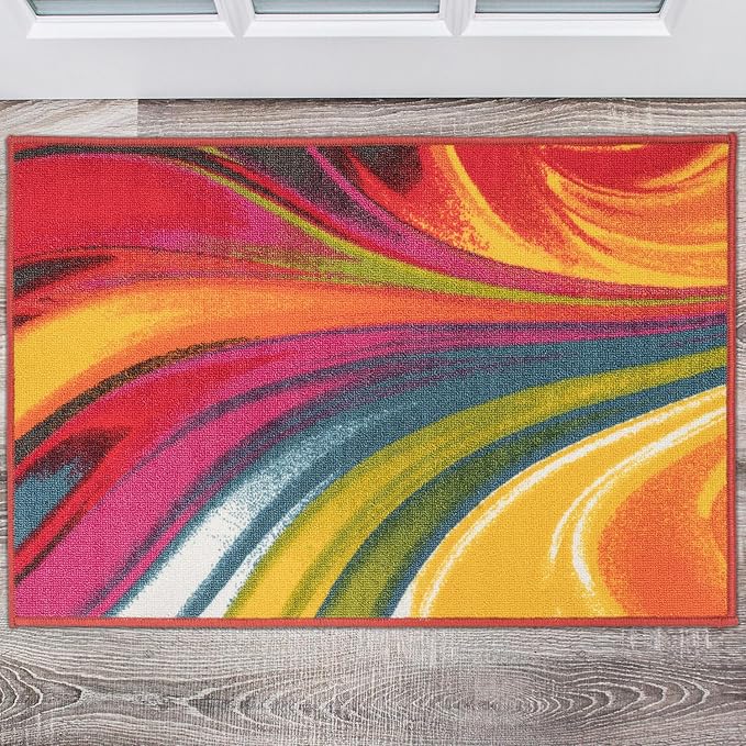 Rugshop Modern Contemporary Waves Non-Slip (Non-Skid) Area Rug 20" X 30" Multi