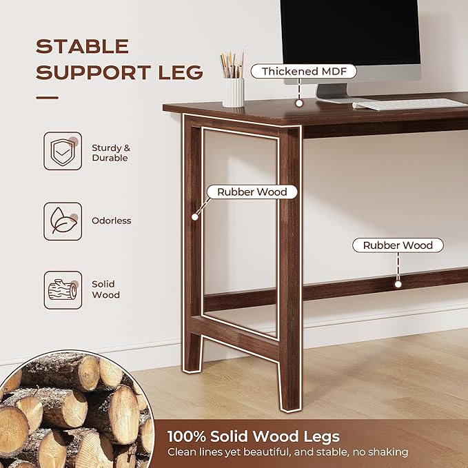 IOTXY Reversible L-Shaped Office Desk - 53" Modern Corner Computer Table with Storage Shelves, Solid Wood Legs, Home Writing & Study Workstation, Walnut