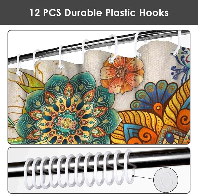 Mid Century Abstract Boho Aesthetic Shower Curtain Set, Green Nature Leaf Sun Modern Minimalist Home Bathroom Curtain Decor with 12 Hooks 72 Inch Wide * 84 Inch High