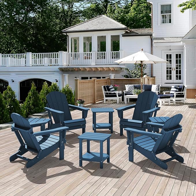 SERWALL Adirondack Table Set of 6, Outdoor Side Table- Blue