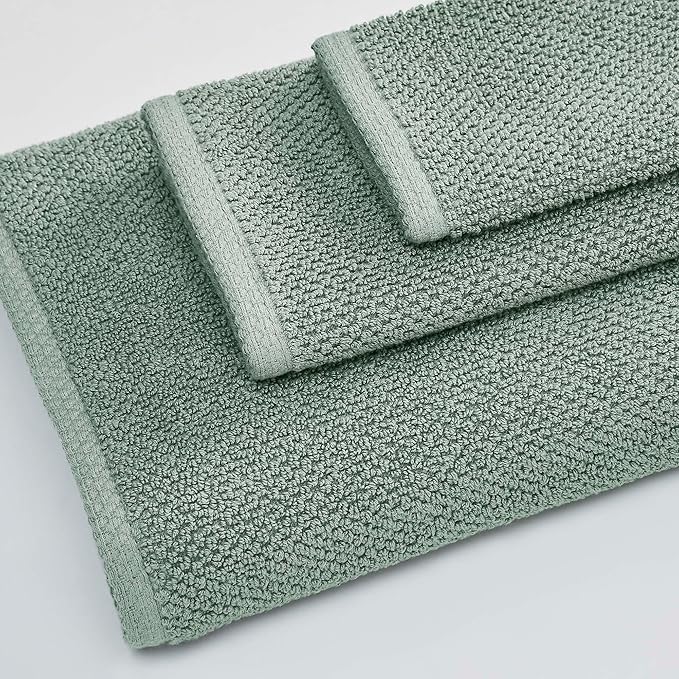 Great Bay Home Green Washcloth- 100% Cotton 13x13 Wash Cloth - Absorbent, Quick-Drying, Durable Face Towels for Bathroom Decor - Low-Twist, Two-Ply Fibers (Eucalyptus).