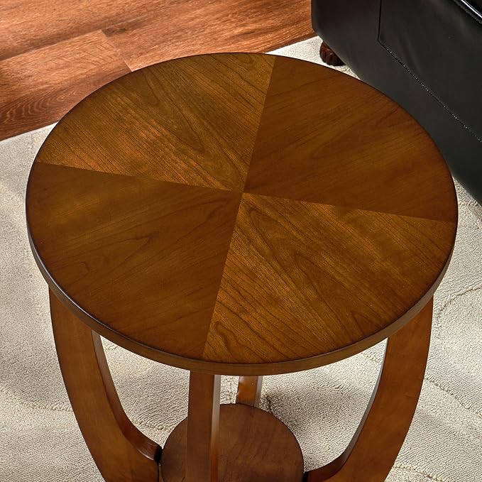 2 Set Wood Farmhouse End Table with Storage Shelf, 2-Tier Side Table with Curved Legs & Lower Removable Shelf, Accent Table for Living Room, Walnut Finish & Easy Assembly, Dark Brown
