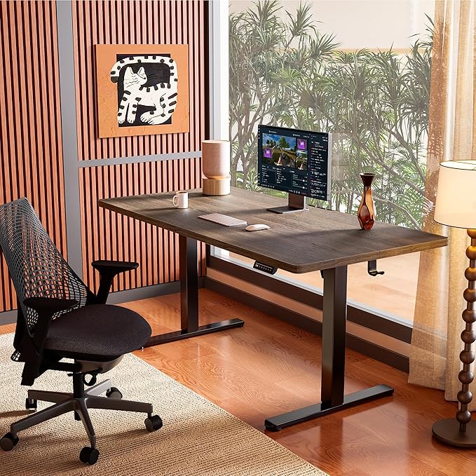 ErGear Height Adjustable Electric Standing Desk, 48 x 24 Inches Sit Stand up Desk, Memory Computer Home Office Desk with Two-Piece Desktop (Walnut)