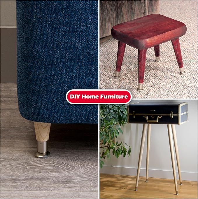 Waddell Round Taper Leg (4 Count, 4" H) | Self Leveling Quick Mount Wooden Legs with 5/16" #18 Hanger Bolt | Decorative Unfinished Furniture Legs for DIY Home Improvement | Mid Century Modern Decor