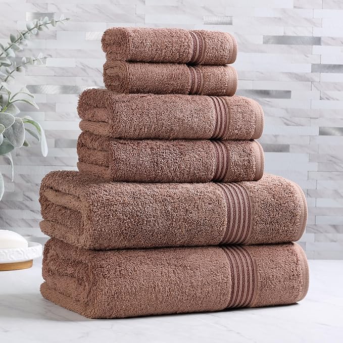 Superior Heritage Egyptian Cotton 6 Piece Towel Set, Heavyweight Towels for Bathroom, Guest Bath, Luxury Home Decor, Plush Absorbent Essentials, Includes 2 Bath, 2 Hand, 2 Face Towels, Mocha