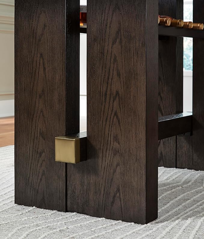 Signature Design by Ashley Burkhaus Contemporary Counter Height Dining Table with Double-Pedestal Base and Wine Rack, Dark Brown