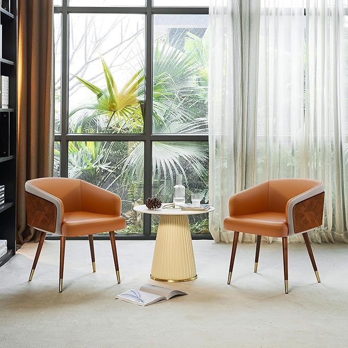 ARTPLAN Dinning Room Chairs Set of 2,Fabric Upholstered Accent Chairs for Living Room Arm Chairs for Home Indoor Furniture,Dark Orange