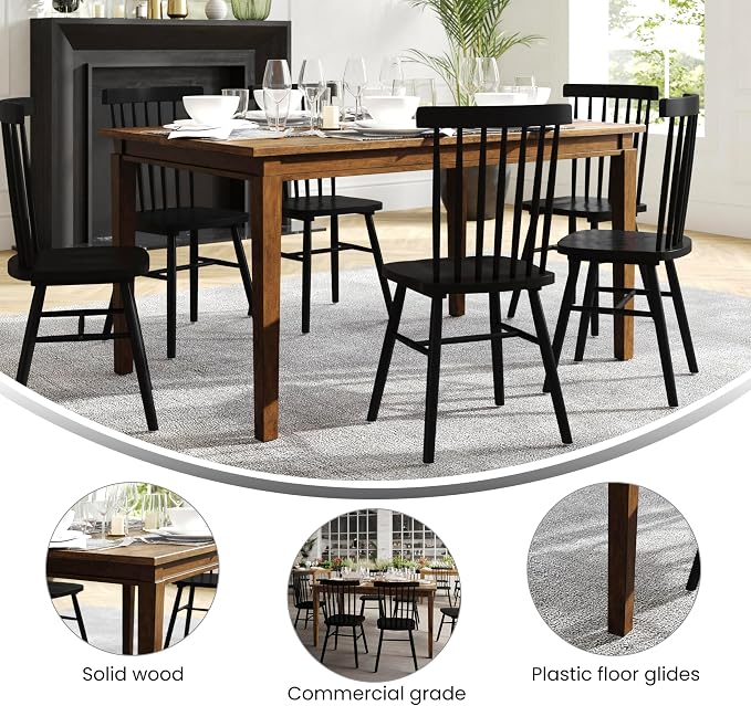 Merrick Lane Hayden 60" Solid Wood Dining Table with Tapered Wooden Legs, Seating for 6, Brown Matte