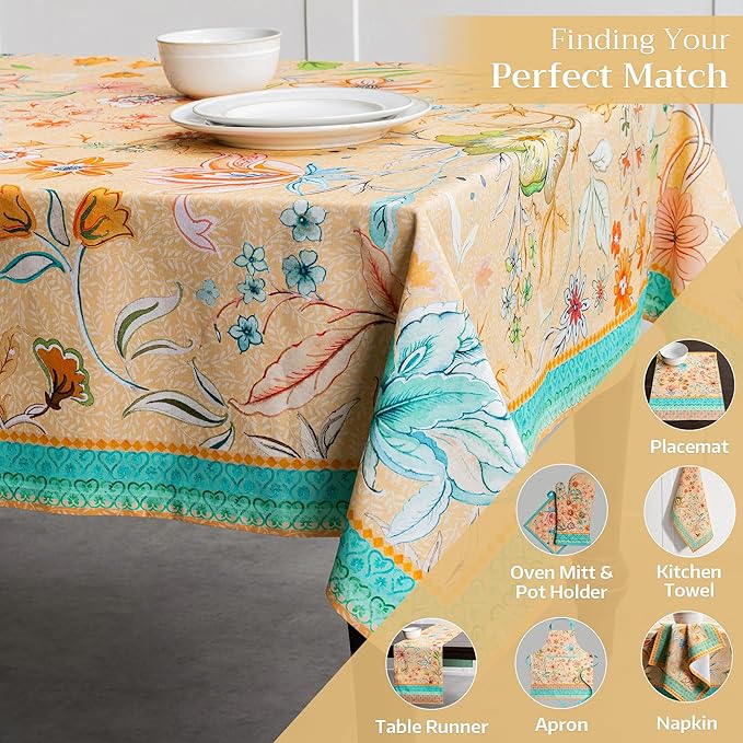 Maison d' Hermine Table Cloth Square Table 100% Cotton 60 x 60 Inches Tablecloth Reusable Decorative for Dining Room Farmhouse Home Valentines Day Decorations Spring Summer - Luxury Loft - Peach