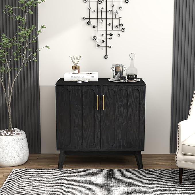 LKTART Black Sideboard Buffet, Small Storage Cabinet with Doors and Shelves for Living,Kitchen