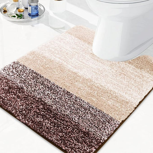 Arotive Microfiber Bathroom Rugs, Shaggy Soft and Absorbent Contour Toilet Rugs, Non-Slip, Thick Plush Machine Washable Dry Bath Mats for Toilet Base, 24x20, Brown, U-Shape